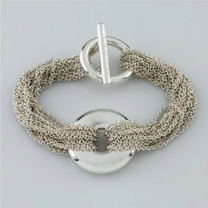 Tiffany & Co. Sterling Silver Multi-Chain Bracelet w/ Circle Motif 7” Long